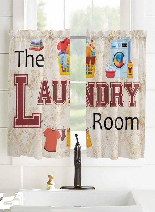 Jolunifun Laundry Room Kitchen Curtain 45 Inch Length,Yellow White Small Short Tiers Curtains Drape,2 Panel Watercolor Window Treatment Rod Pocket Drapery Panels Curtains for Laundry Room/Kitchen Windows 55x45 - Image 3